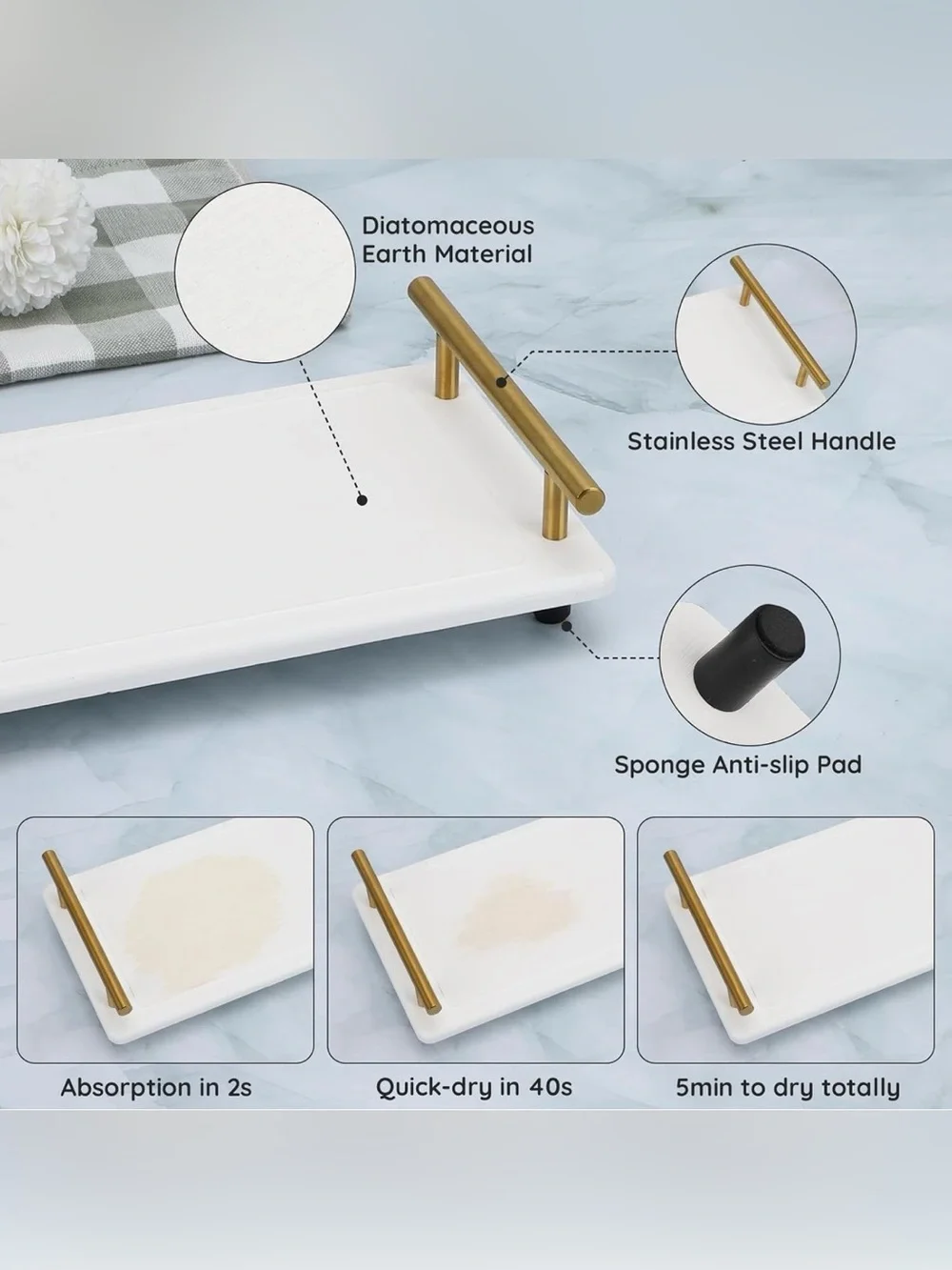 Segbeauty 12x6in Water Absorbing Stone Tray for Countertop